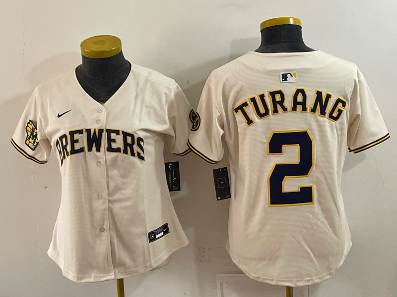 Women 2026 Milwaukee Brewers #2 Turang cream Game Nike MLB Jersey 100406